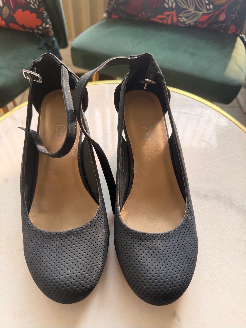 me too Black Perforated Ankle-Strap Pumps